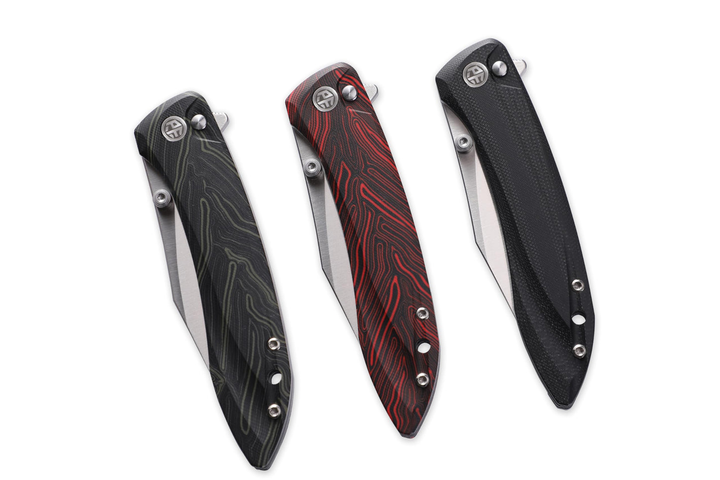 Petrified fish PFE08 Grow Folding Knife,3.62" K110 Satin Blade, 3.8oz G10 Handle Button Lock Pocket Knife for EDC (Black G10)