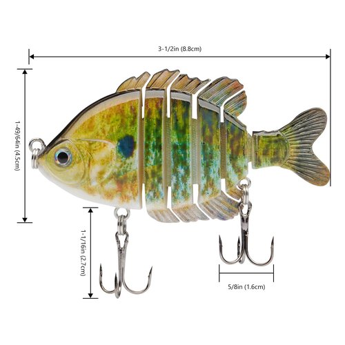 BASSDASH SwimPanfish Multi Jointed Panfish Bluegill Swimbaits Hard Topwater Bass Lures Fishing Lure Crank Saltwater 3.5in/0.85oz,Pack of 4