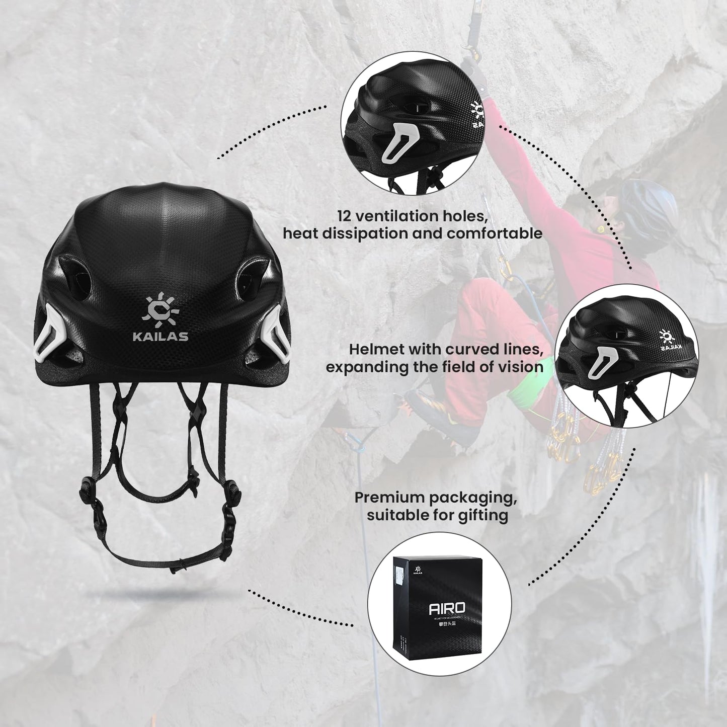 Kailas Rock Climbing Helmet Men Mountaineering Hiking Caving Helmet Adults Search Rescue Helmet Women Work Safety Helmet Black