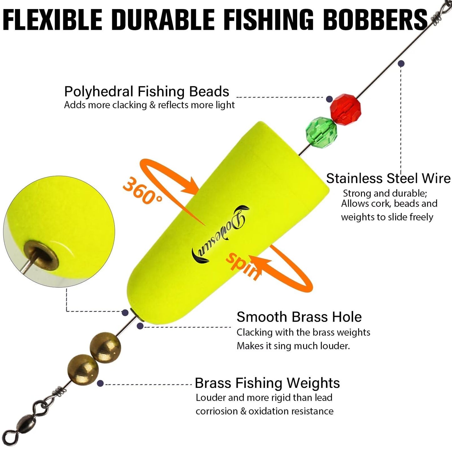 Dovesun Fishing Bobbers Popping Cork Weighted Fishing Floats Fishing Corks Popping Corks for Saltwater Freshwater A-Popper-Buoyancy:1.1oz(30g)-Float Length:2.9in/73.5mm*6pcs