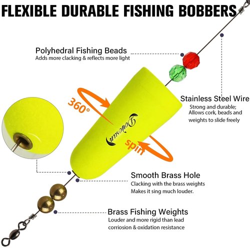 Dovesun Fishing Bobbers Popping Cork Weighted Fishing Floats Fishing Corks Popping Corks for Saltwater Freshwater A-Popper-Buoyancy:1.1oz(30g)-Float Length:2.9in/73.5mm*6pcs