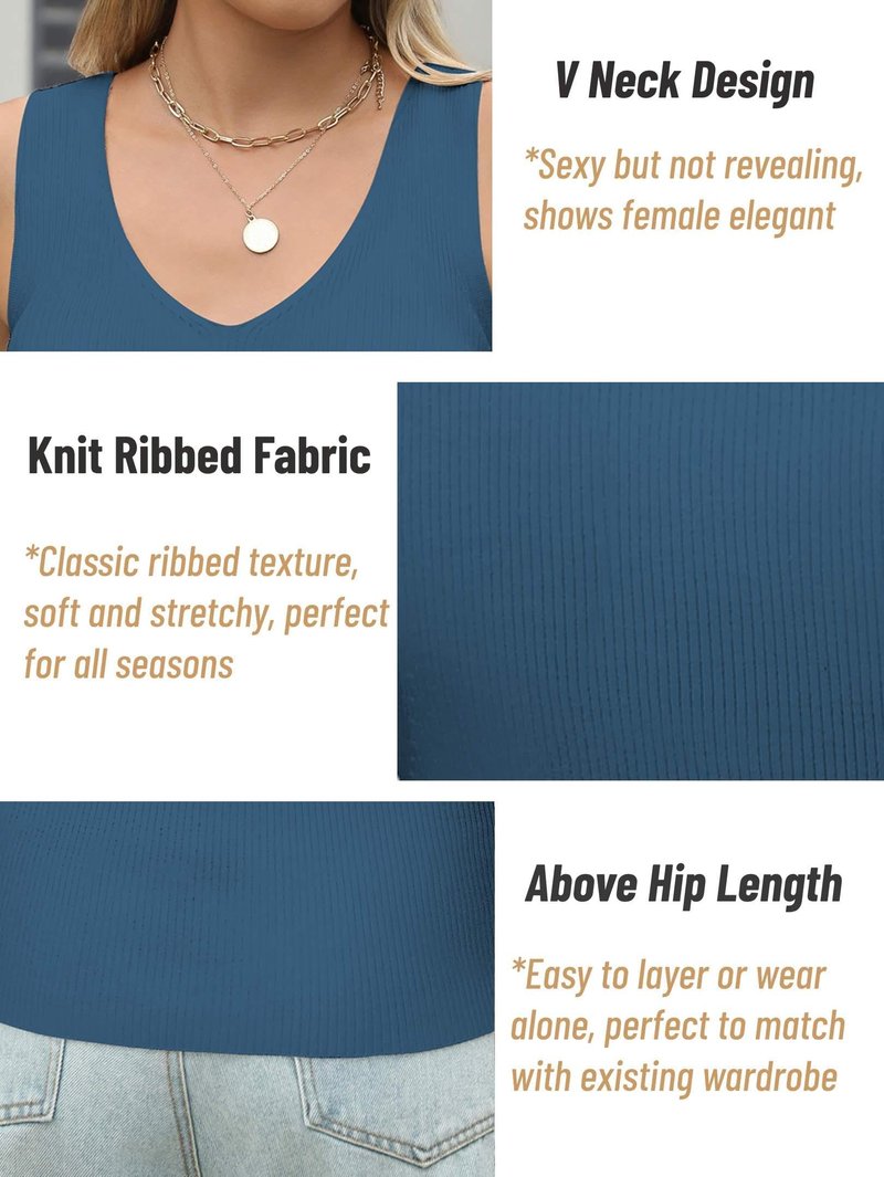Zeagoo Womens Ribbed Tank Tops 2024 V Neck Slim Fit Knit Sleeveless Shirts Casual Basic Tee Navy Blue M
