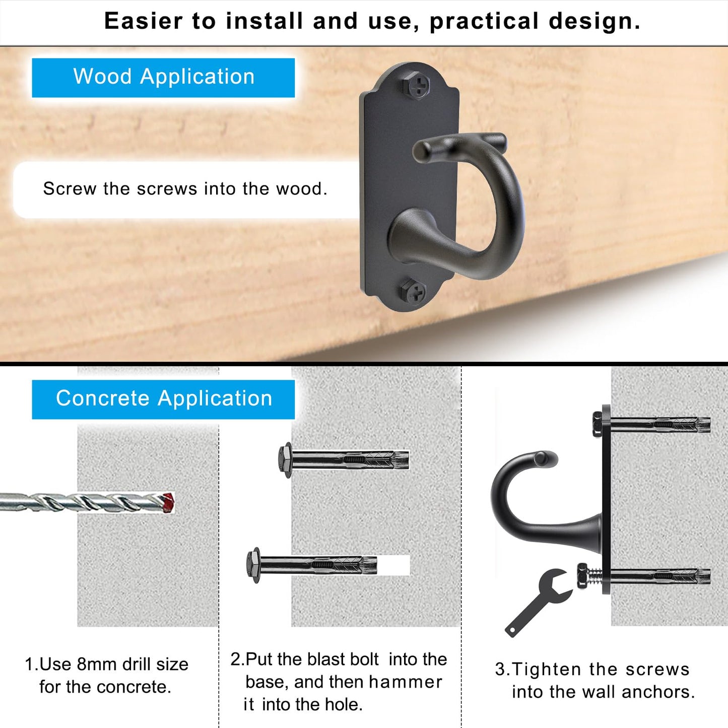 Kipika Wall Anchors for Resistance Bands - Heavy Duty Steel Hook for Home Gym Workout, Strength Training & Physical Therapy - Space-Saving Hooks with Secure G-Shaped Design, 1 Pack