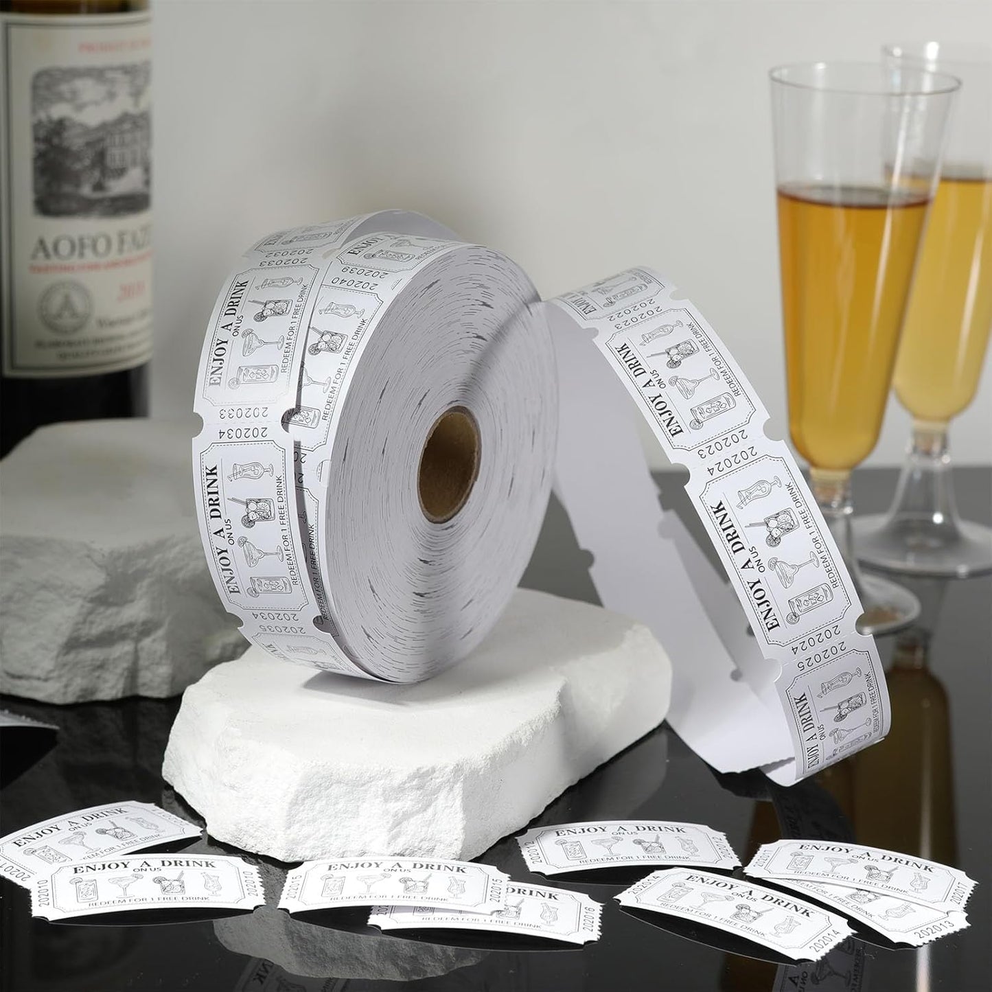 1000 Pcs Drink Ticket Single Raffle Tickets Roll Cocktail Design Free Drink Ticket for Events Wedding Work Formal Parties Leisure Class Reward