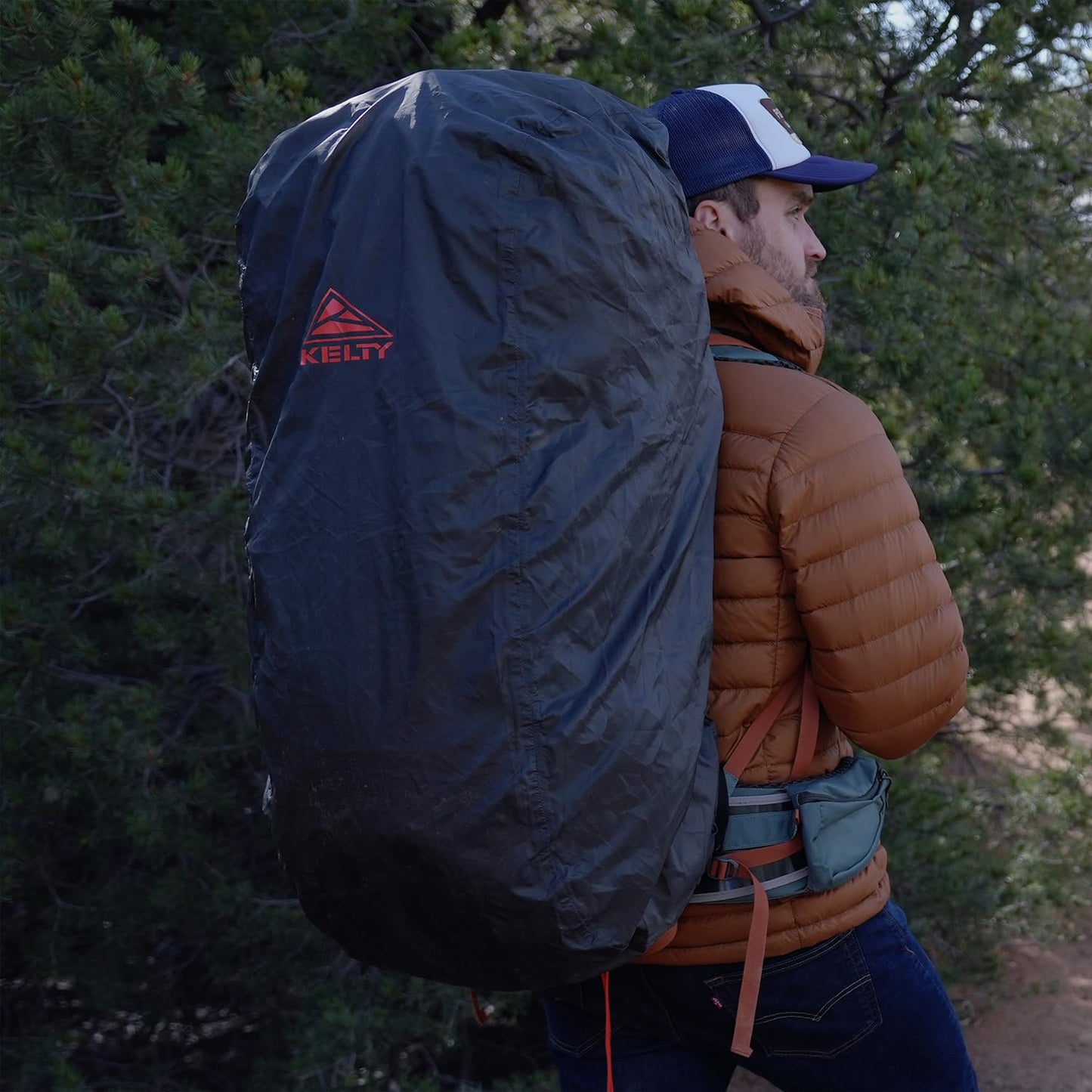 Kelty Backpack Rain Cover, Water Proof Cover for Hiking and Backpacking Packs 30 to 105 Liters, Elastic Cinch, Integrated Stuff Pocket, 2024 Update (Large (55-75L))