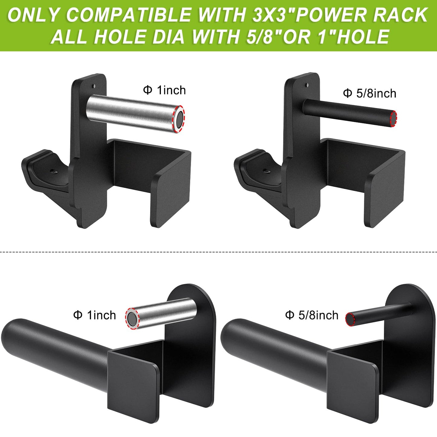 Kipika J-Hooks and Weight Plate Holder Set for 3" x 3" Power Rack with 5/8" or 1" Hole - Squat Rack Attachments for Strength Training and Weight Storage - Fits Olympic 2-inch weight plates.