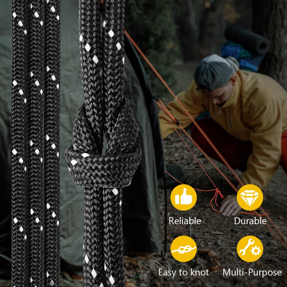 750Ib Reflective Paracord Rope, 1000', 4mm 11 Strand Parachute Spool Cord with Collecting Bag, para Cord Lanyard for Clothsline, Hammock, Camping, Hiking and Survival