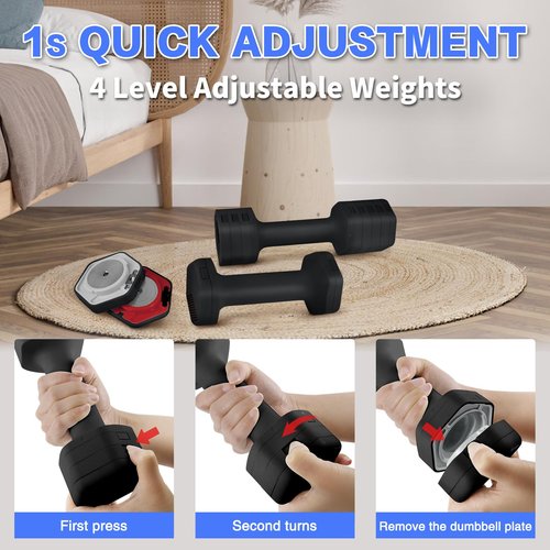 HXD-ERGO Adjustable Dumbbells Set- 2 lb 3lb 4lb 5lb Free Weights Set for Home Gym Equipment Workouts Strength Training for Women, Men(Black)