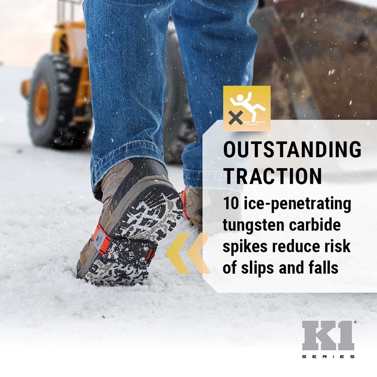 K1 Mid-Sole Ice Cleats for Men & Women - Rotatable Traction Aids For Winter Snow - Hi Vis - Low Profile