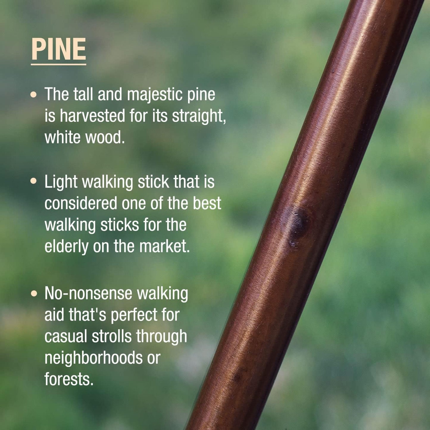 Brazos Handcrafted Wood Walking Stick, Pine, Trekker Style Handle, for Men & Women, Made in The USA