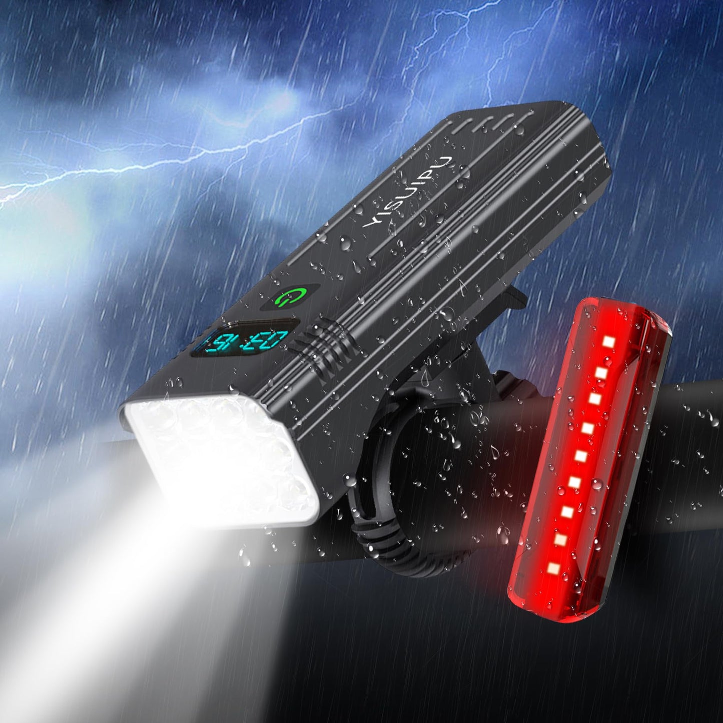 Ultra-Bright 12 LED Bike Lights for Night Riding - 10000mAh Bike Lights Rechargeable, 5+5 Modes Bike Headlight and Tail Light Set Runtime 36+ Hrs, for Road and Mountain Biking