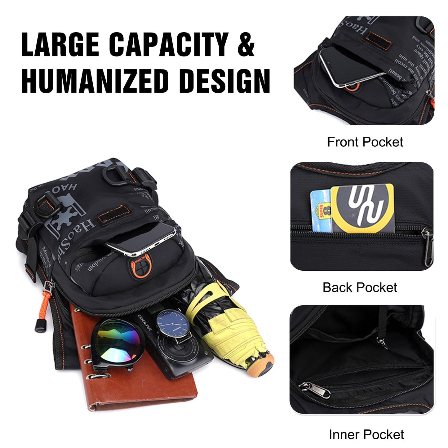 FANDARE Thigh Drop Leg Bag for Men Women with Leg Strap Waist Fanny Pack Bumbags Sling bag Motorcycle Chest Crossbody Cover Pack for Cycling Travel Outdoor Sport Gym Shoulder Bag Black