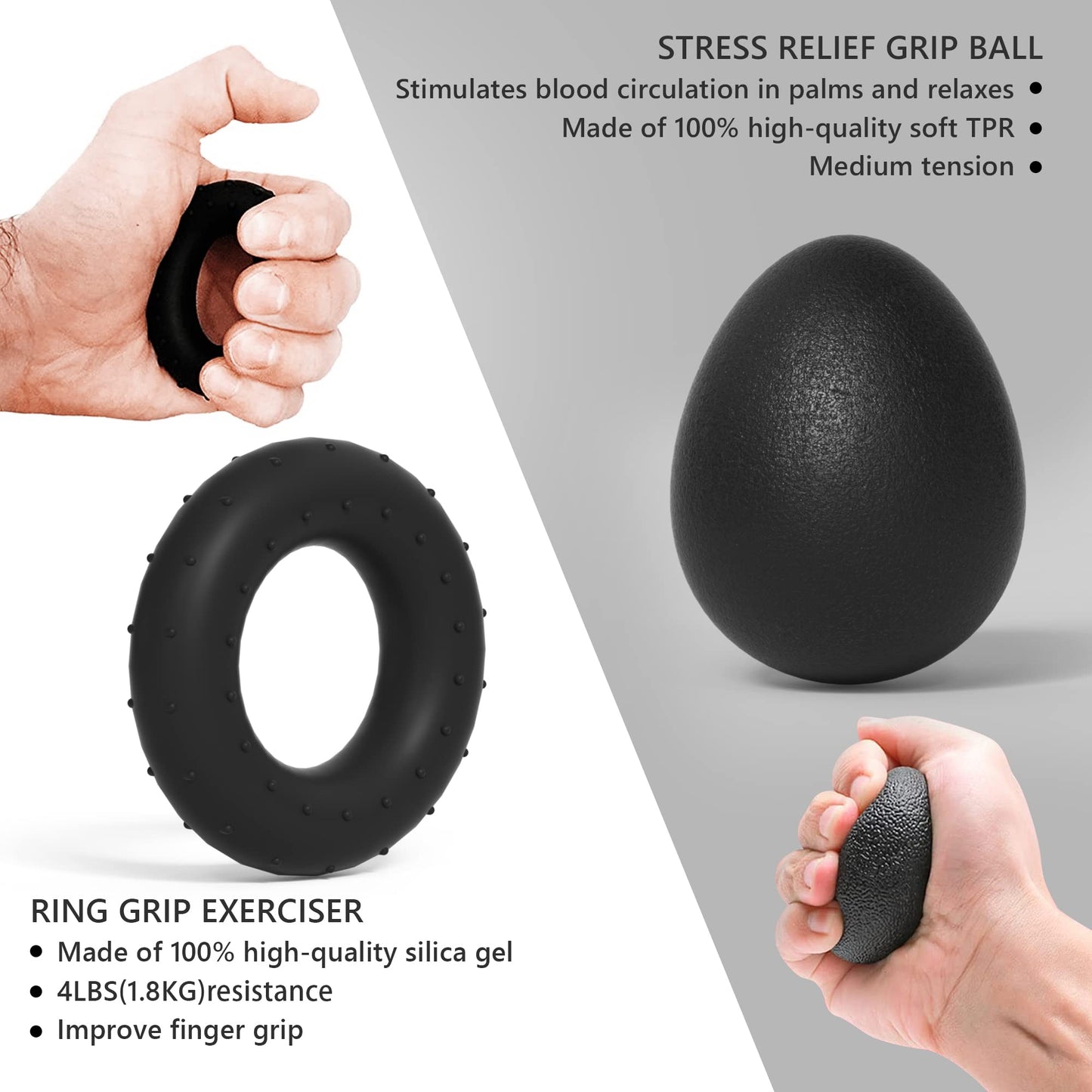 XAGYL Hand Grip Strengthener Kit - Ultimate Hand Exerciser Set for Forearm Workout, Adjustable Grip Strength Trainer, Stress Relief Ball, Exercise Ring, Training and Recovery (Frosted Black)