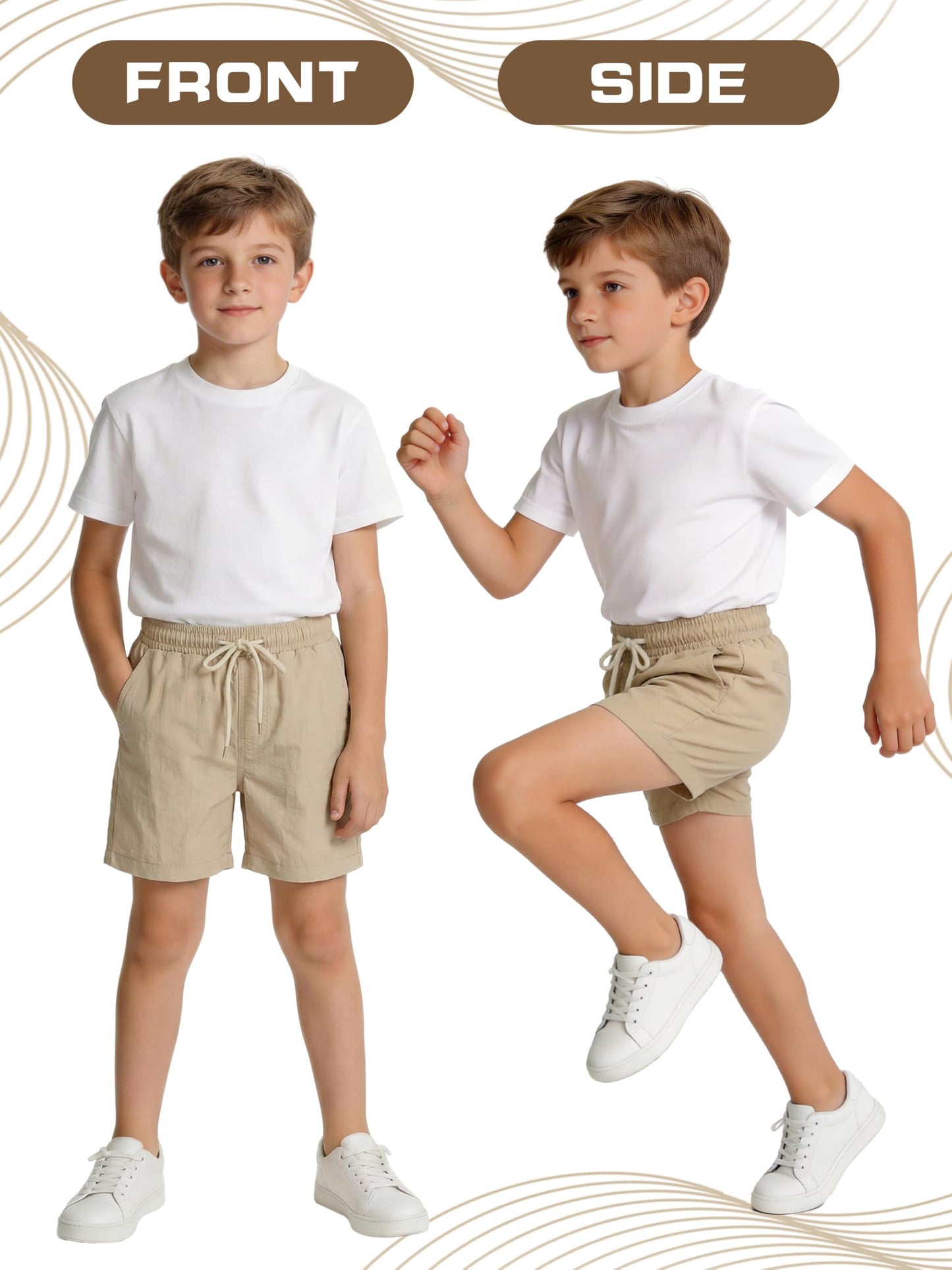 Cooraby 2 Pack Boys Quick Dry Shorts Pull On Cargo Shorts Waist Drawstring with Pockets School Uniform Activewear for Kids 5-12Y