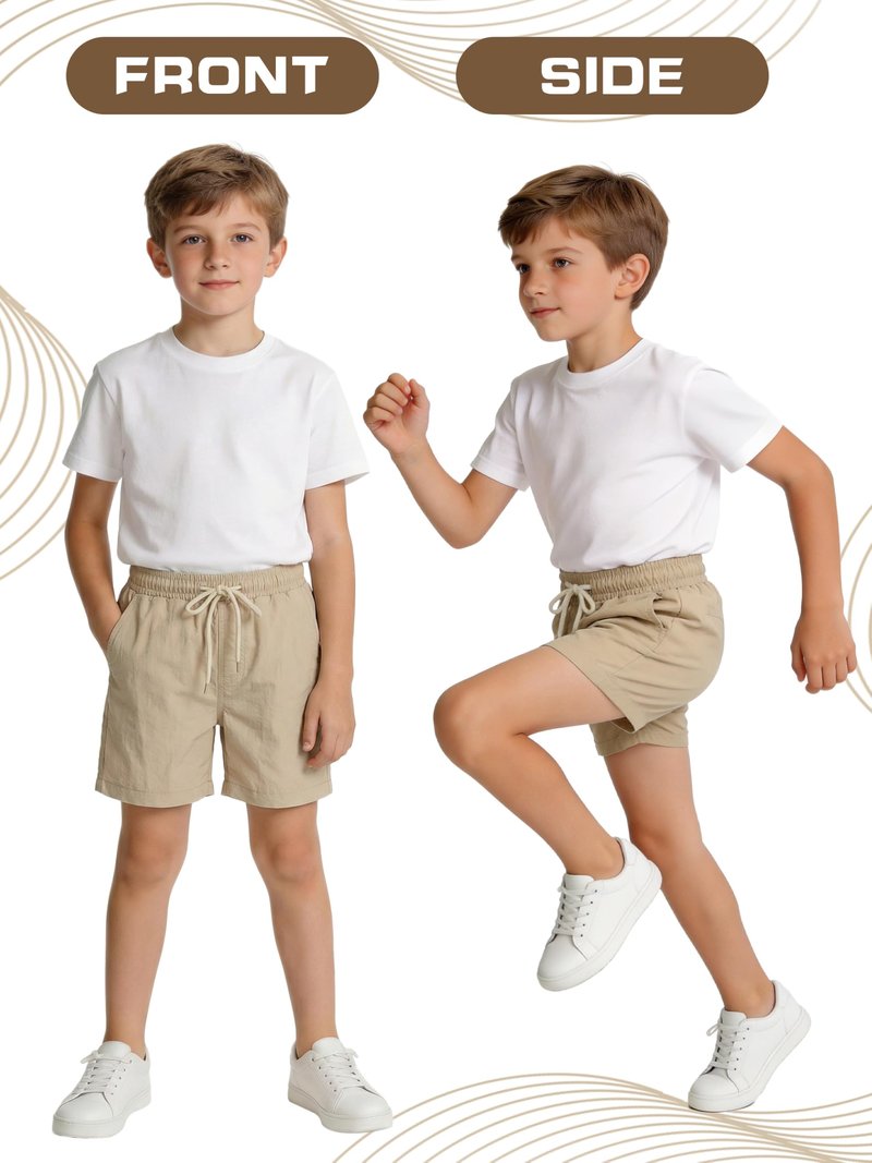 Cooraby 2 Pack Boys Quick Dry Shorts Pull On Cargo Shorts Waist Drawstring with Pockets School Uniform Activewear for Kids 5-12Y