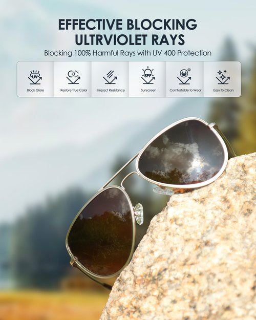 Vanmage Malibu Aviator Polarized Sunglasses for Men and Women, Classic Sunglasses for Driving Cycling Fishing (Gold Frame/Brown Lens (Vlt 11.5%))