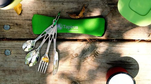 6-Piece Portable Stainless Steel Camp Utensil Set with Waterproof Case & Carabiner
