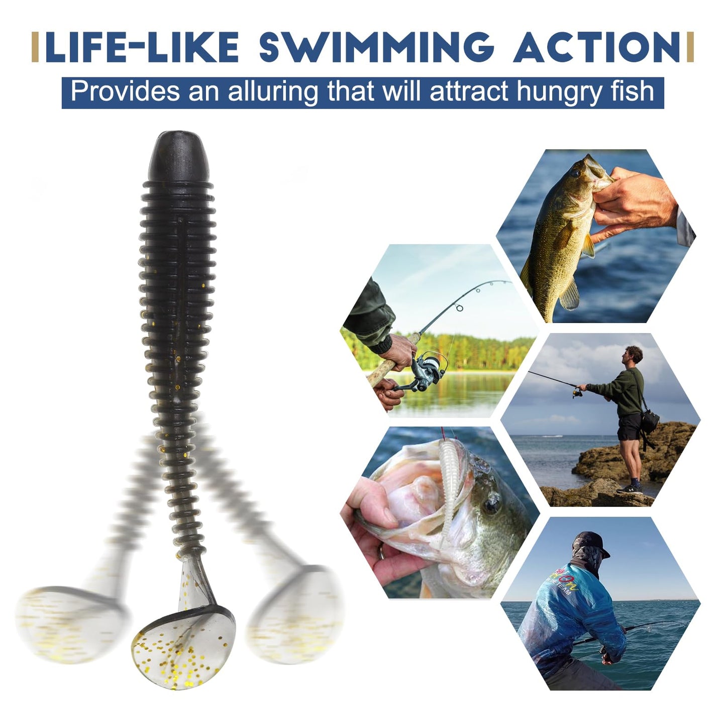 MAFIMOEA50/40/30Pcs Paddle Tail Swim Baits Lures Fishing Soft Plastic Lure Kit for Bass Trout Walleye Crappie 5.5cm 6.5cm 7.5cm