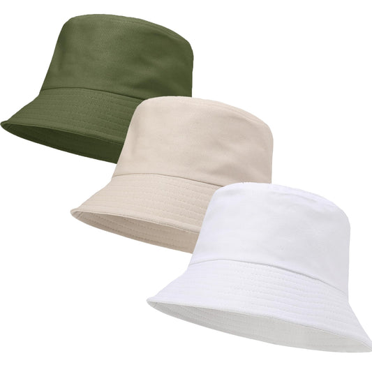 3 Packs Unisex Athletic Bucket Hat Solid Colors Sun Hat with UV Protection for Outdoor Sports Packable Summer Hats 3 White/Beige/Army Green One Size