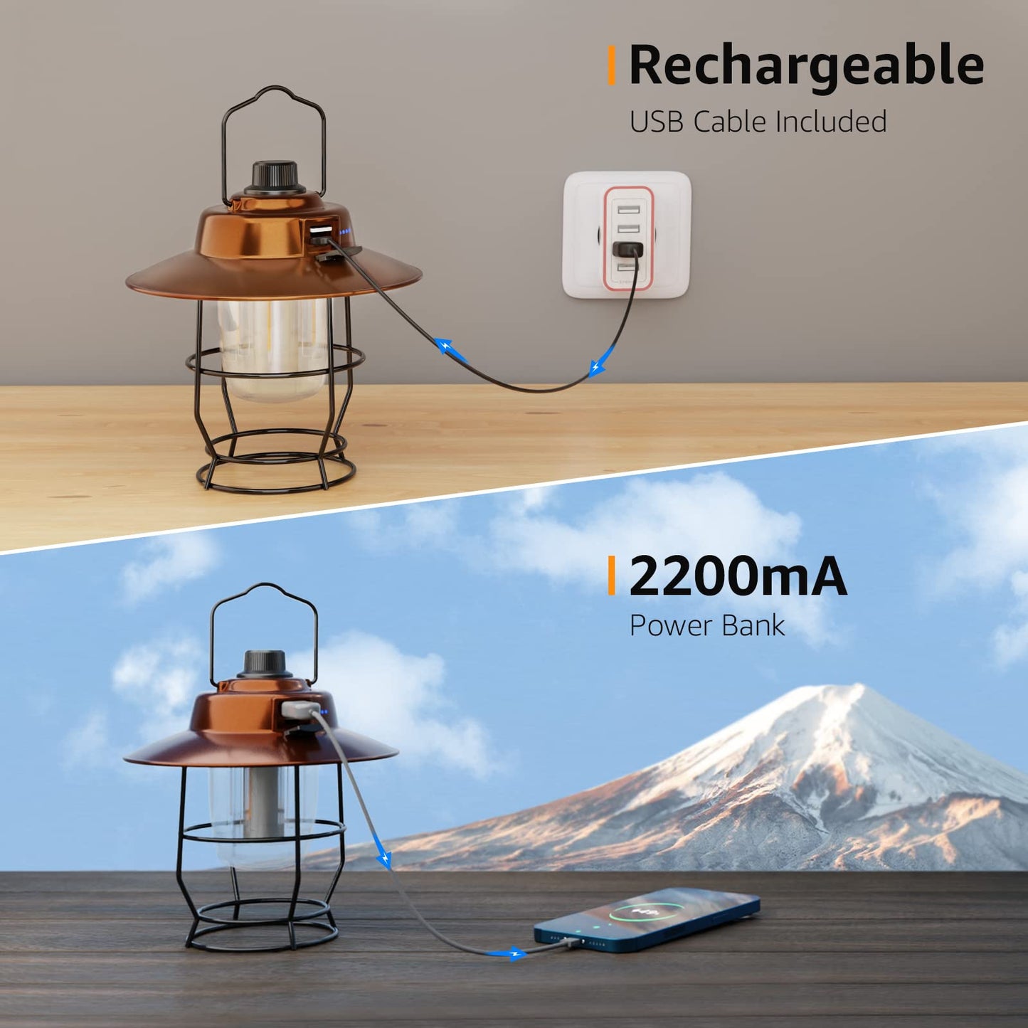 LE Bundle - 2 Items: Lepro Vintage Rechargeable LED Camping Lantern & LE 1000LM Rechargeable LED Camping Lantern