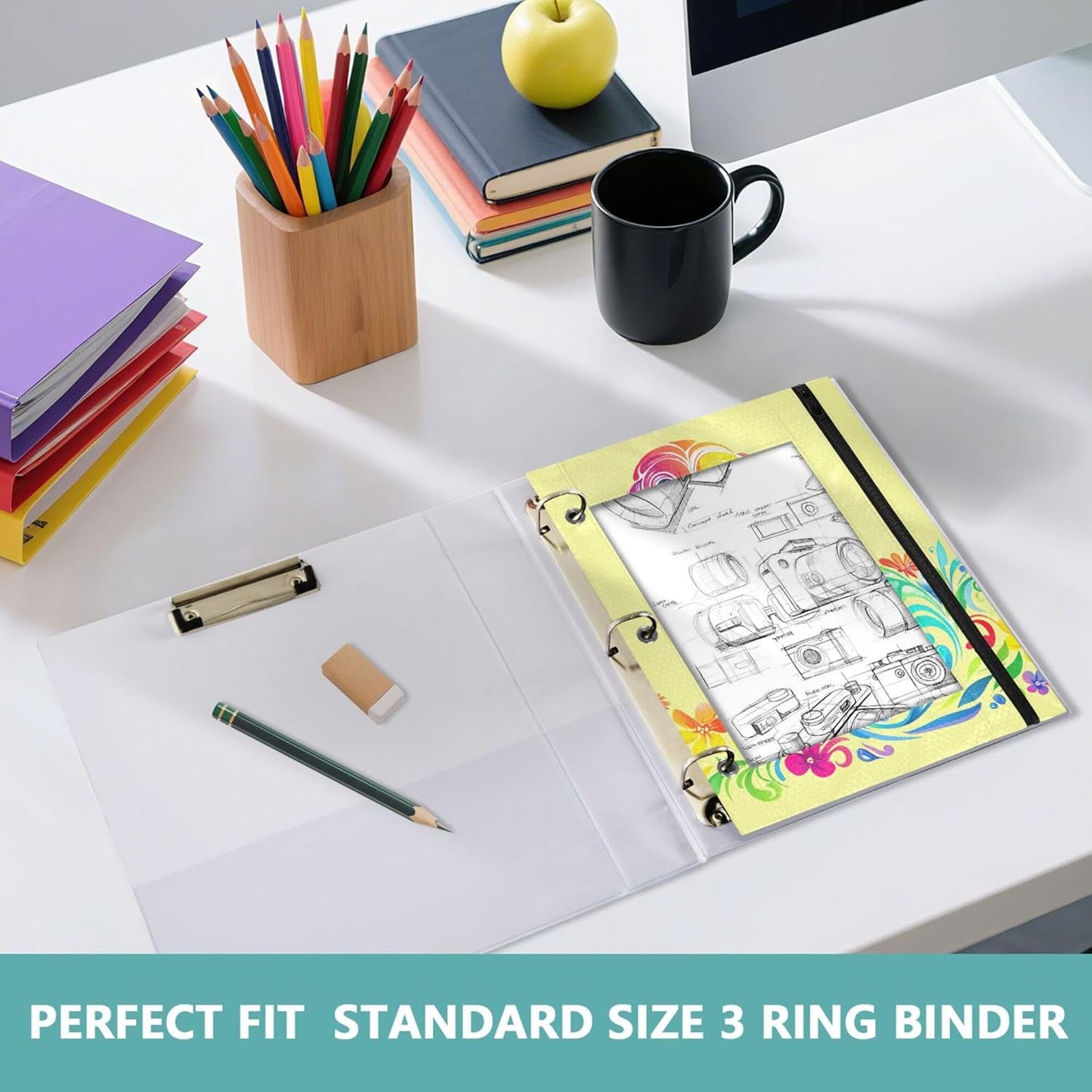 Largemouth Bass Fish 2 Pack 3 Ring Binder Pocket A4 Size Binder Pouches Clear PVC Loose Leaf Folder Sleeves Storage Bags for Files, Documents