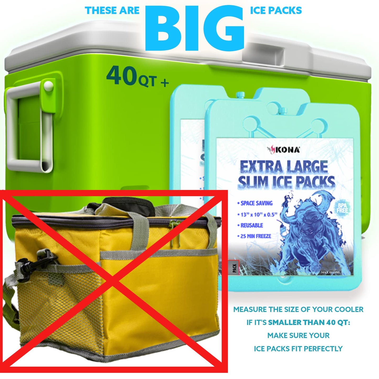 (Set of 6) XL Slim Ice Packs for Coolers - Freezer Packs - Refreezable & Reusable for Coolers - Perfect for The Beach, Camping Trips, and Sports Events