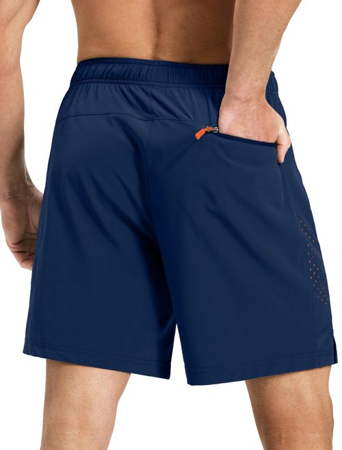 S Spowind Men’s Running Athletic Shorts 7 Inch Quick Dry Lightweight Workout Gym Tennis Shorts 3 Zipper Pockets Navy
