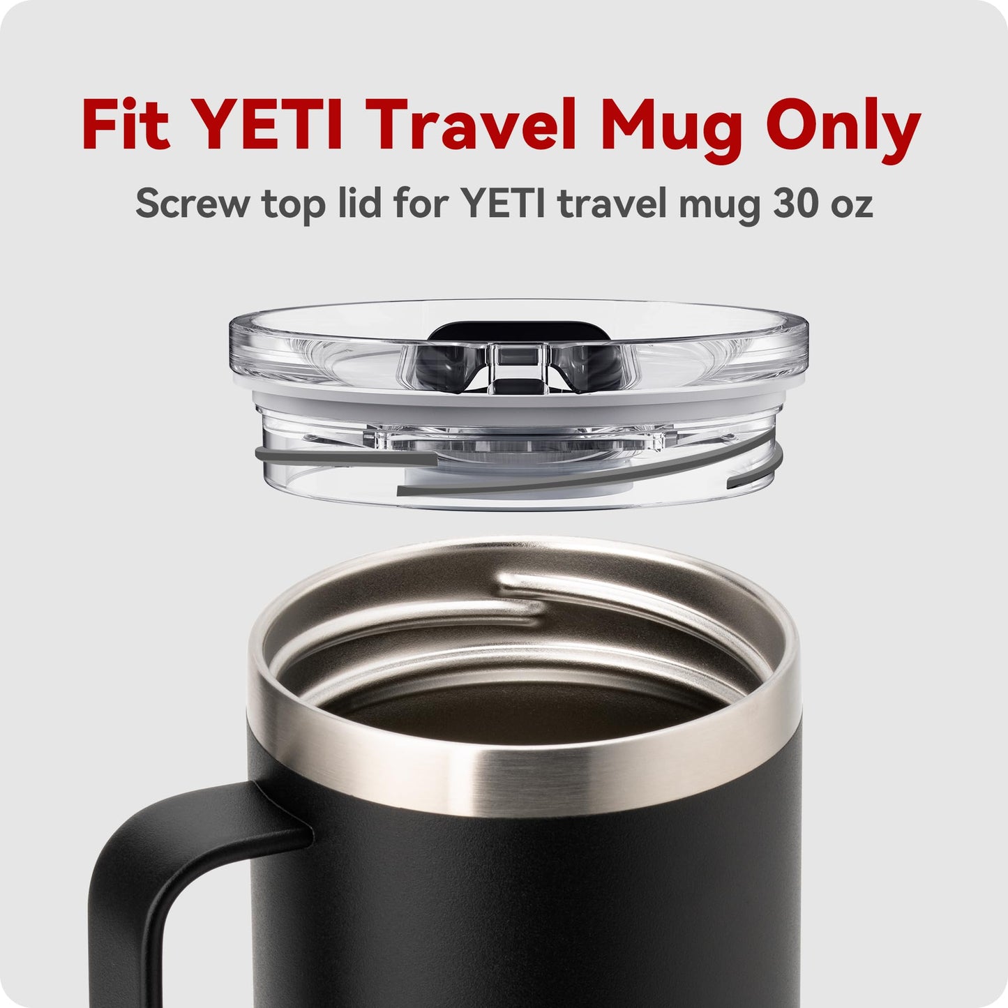 30 OZ Replacement Lid Screw Top Exclusively for YETI Rambler Travel Mug, 30oz Stronghold Threaded Screw On Lid Leak Proof With Straw Hole(For 30 oz Travel Mug Only!