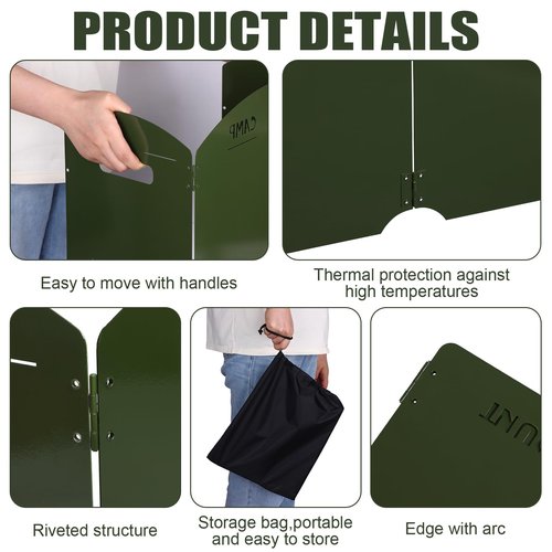 Camping Stove Windscreen 4 Plates Steel Camp Stove Windscreen Folding Outdoor Picnic Cooker Stove Wind Screen Windshield with Drawstring Bag for Camping, Hiking, Picnic, Backpacking, Cooking