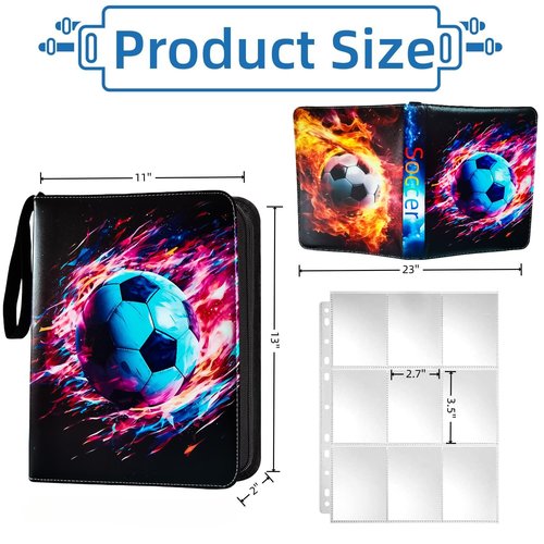 Soccer card binder, trading card binder, card binder, 9 Pocket with 40 Removable Sleeves, Soccer card, trading card, binder Soccer, collectible card albums Soccer card book Soccer album 720 Pockets
