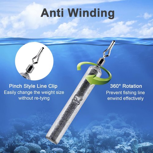 LadFath 30pcs Fishing Weights Sinkers Kit, Drop Shot Weights & Fishing Sinker Assortment, Lead Fishing Weights with Barrel Swivels, Snag-Free Pencil Sinkers for Bass, Catfish in Freshwater Saltwater