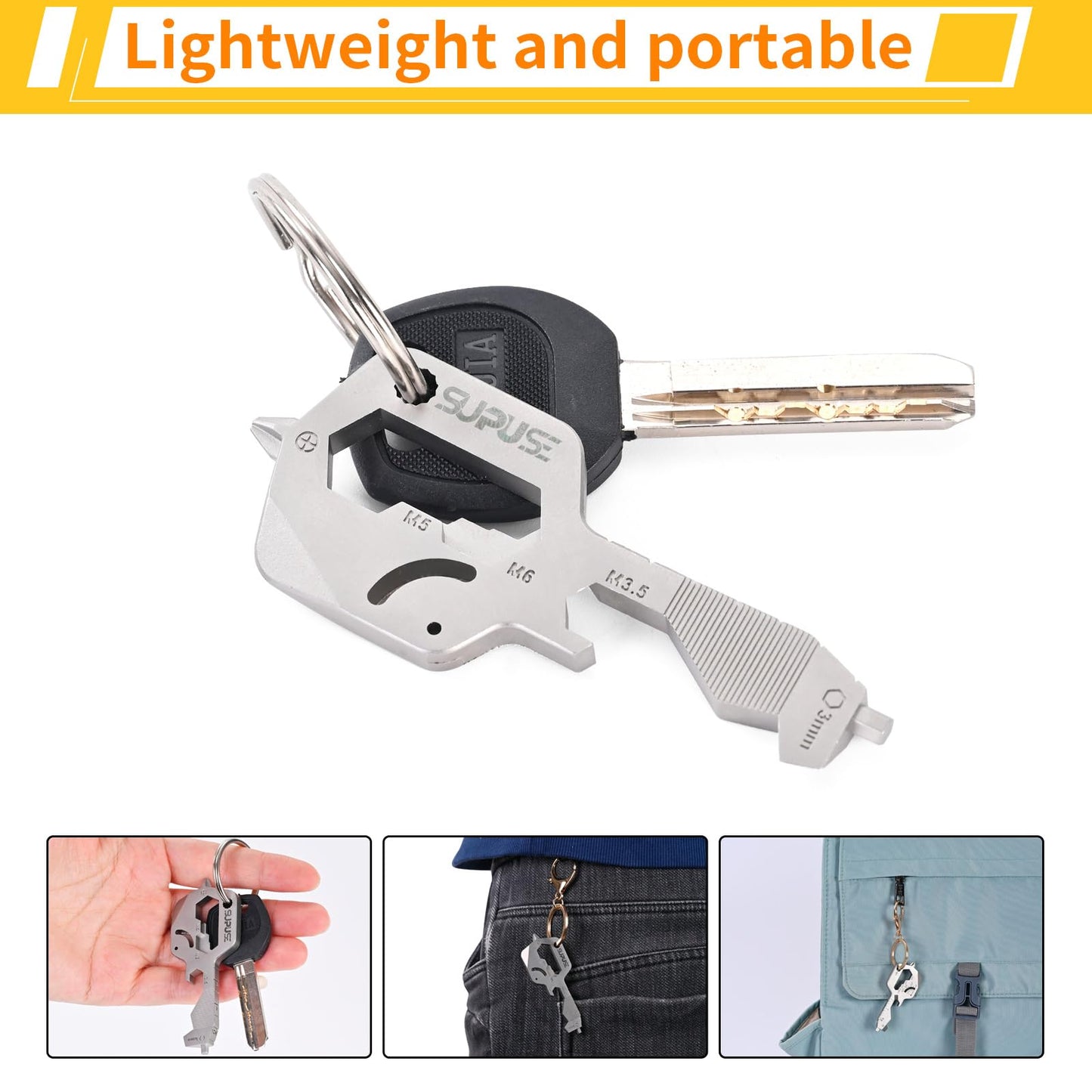 Key Shaped 20 In 1 Keychain Multitool - Pocket Utility Gadget, Bottle Opener Keychain, Wrench, Screw Drivers, Gift for Men and Women, Stainless Steel Keychain Utility Tool, Silver, 1 Pack