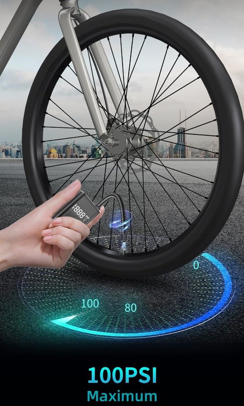 Bike Pump Electric Bike Tire Pump with Pressure Gauge, Sida-Earcy Mini Bike Tire Pump, 100PSI Pocket Tiny Air Pump for Presta and Schrader Valve for E-Bike Mountain Bike and Road Bike