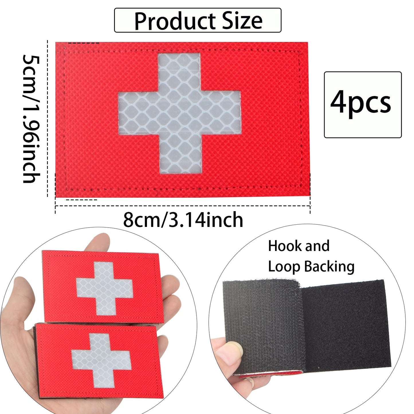 FORWOMLM 4pcs IR Reflective Red Cross Medic Patches Infrared EMS EMT Tactical Military Armband Hook and Loop First Aid Morale Patches for IFAK EDC Bag Plate Carrier Backpacks