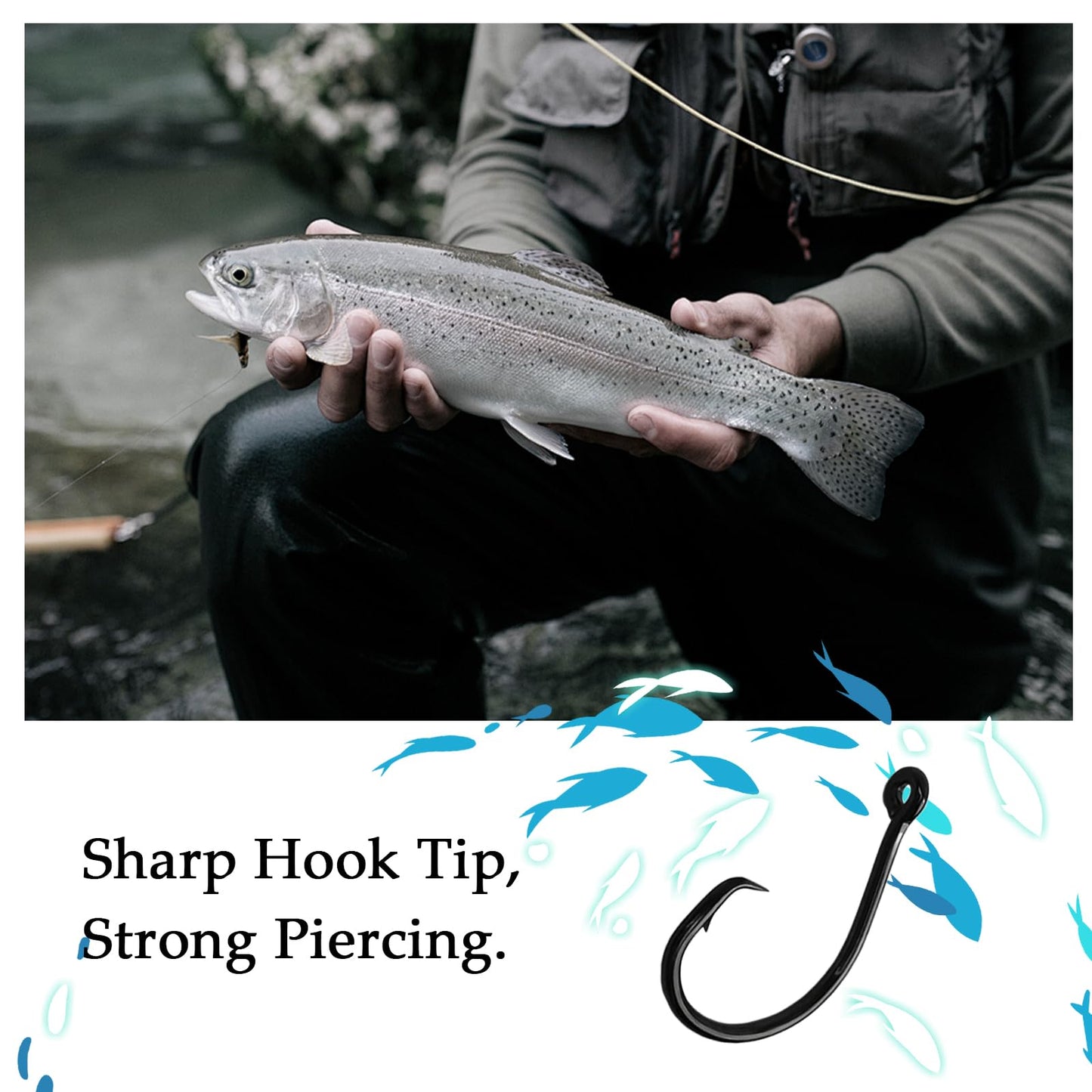 10PCS High-Carbon Steel Circle Hooks Barbed Fishing Hooks with Holes, Freshwater and Saltwater Fishing Hooks for Tuna, Catfish, Bass(1/0)