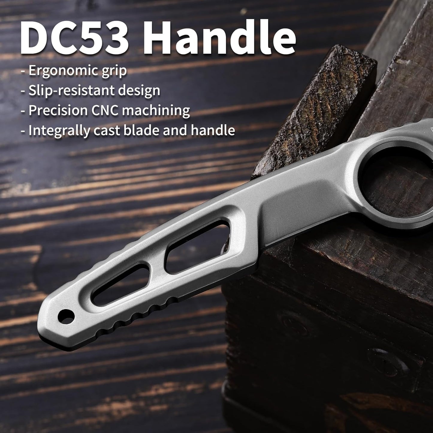 EDC Fixed Blade Knife with Sheath, Camping Knife Fixed Blade 3.3" DC53 Steel Outdoor Survival Blade Full Tang Hunting Knives for Men Women IB-01, Silver