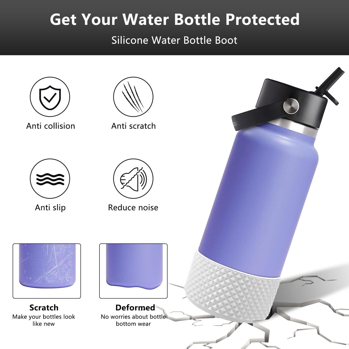 KJJSW Water Bottle Boot,Diamond Silicone for Water Bottle,Anti-Slip Bottom Silicone Sleeve Cover with Checkered Texture,Bottom Sleeve Cover 32-40 Oz