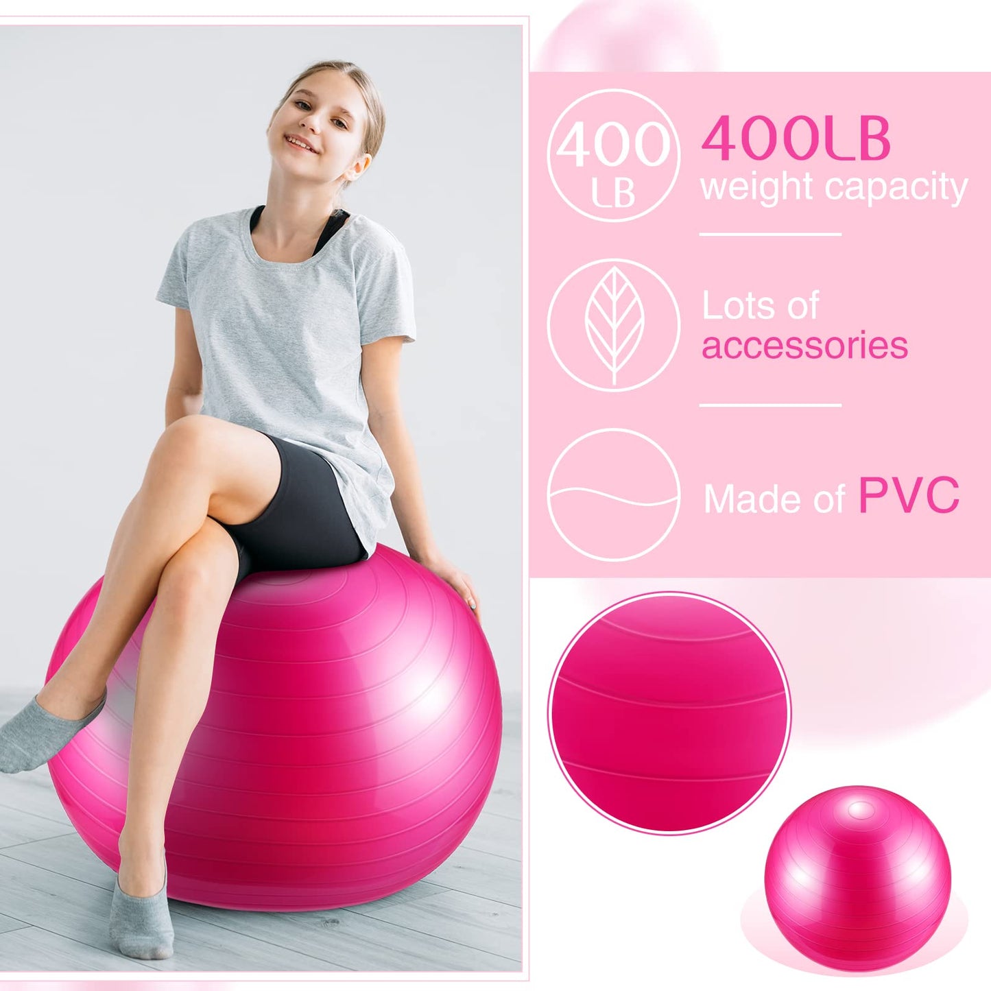 Junkin 12 Pcs Yoga Balls Bulk Large Exercise Ball 24.6 Inch Pilates Ball Exercise Equipment Heavy Duty Stability Ball Chair with Pump for Physical Balance Fitness Gym Stretching(Classic Color)