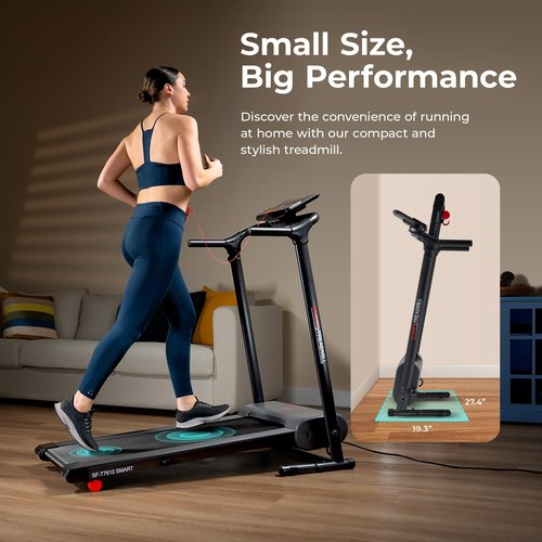 Sunny Health & Fitness Smart Foldable Exercise Running Walking Treadmill, Easy Assembly, LCD Performance Monitor, Device Holder, and SunnyFit® App Enhanced Bluetooth Connectivity - SF-T7610SMART