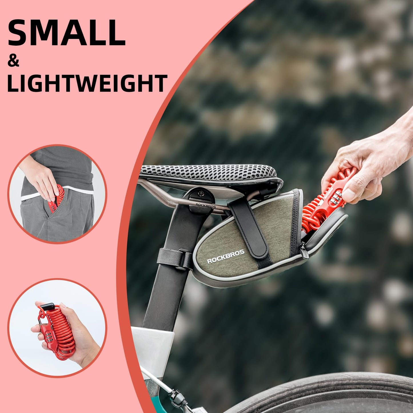 ROCKBROS 6FT Long Bike Lock Cable Combination Motorcycle Helmet Lock, Portable, Anti-Theft, for Scooter/Bicycle/Ebike