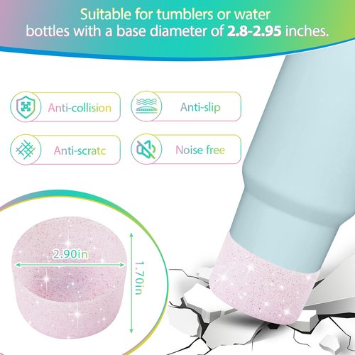 VZZNN 4-Pack Protective Glitter Silicone Boot for Stanley Quencher 20-40 oz and Hydroflask 12-24 oz,Compatible with All Water Bottles with Bottom Width of 2.85-3.56in(Blue Pink Purple Silver)