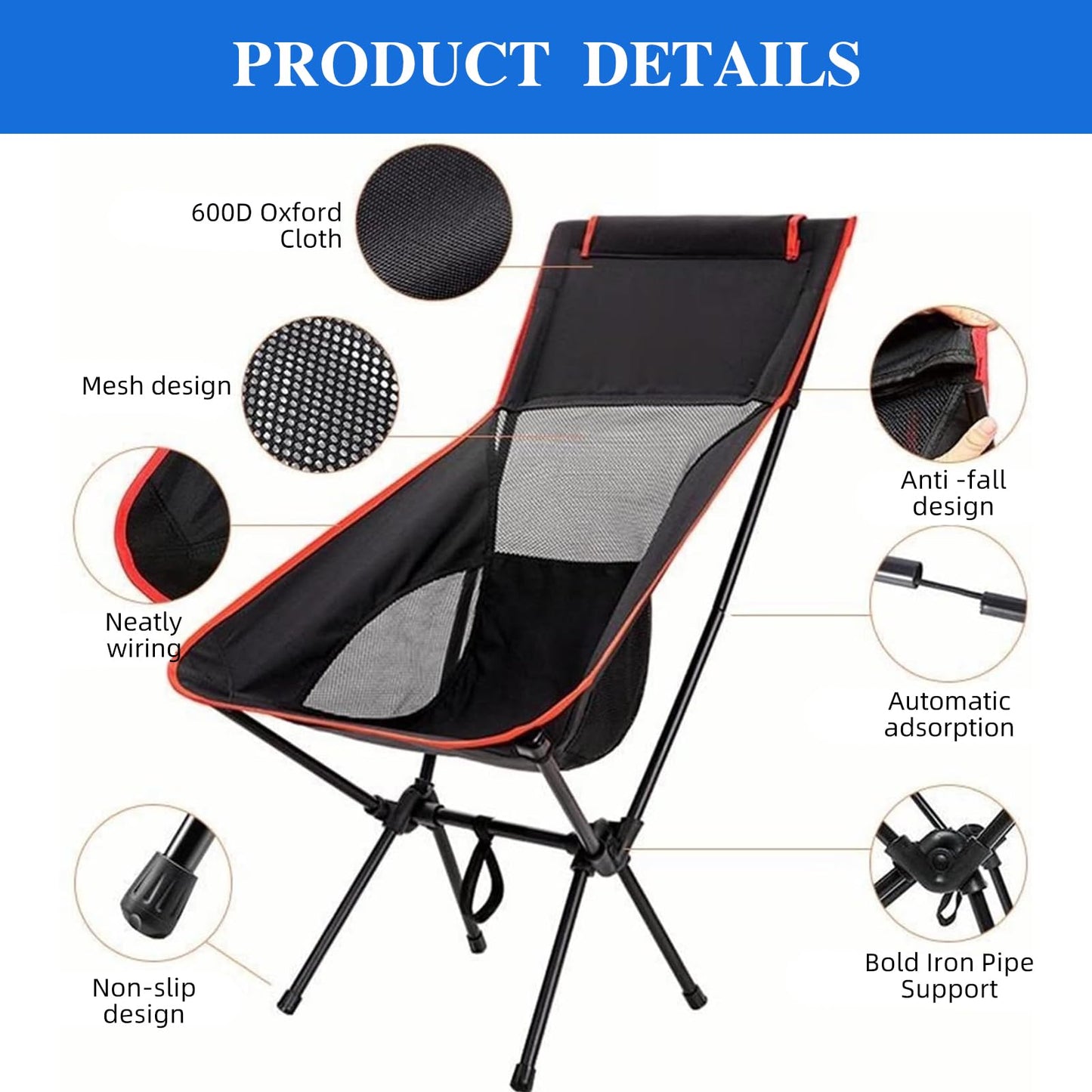 2 Pack Portable Camping Chair Backpacking Chair - Ultralight Folding Chair - Compact, Lightweight Foldable Chairs for Hiking Mountaineering, Beach-Navy Blue