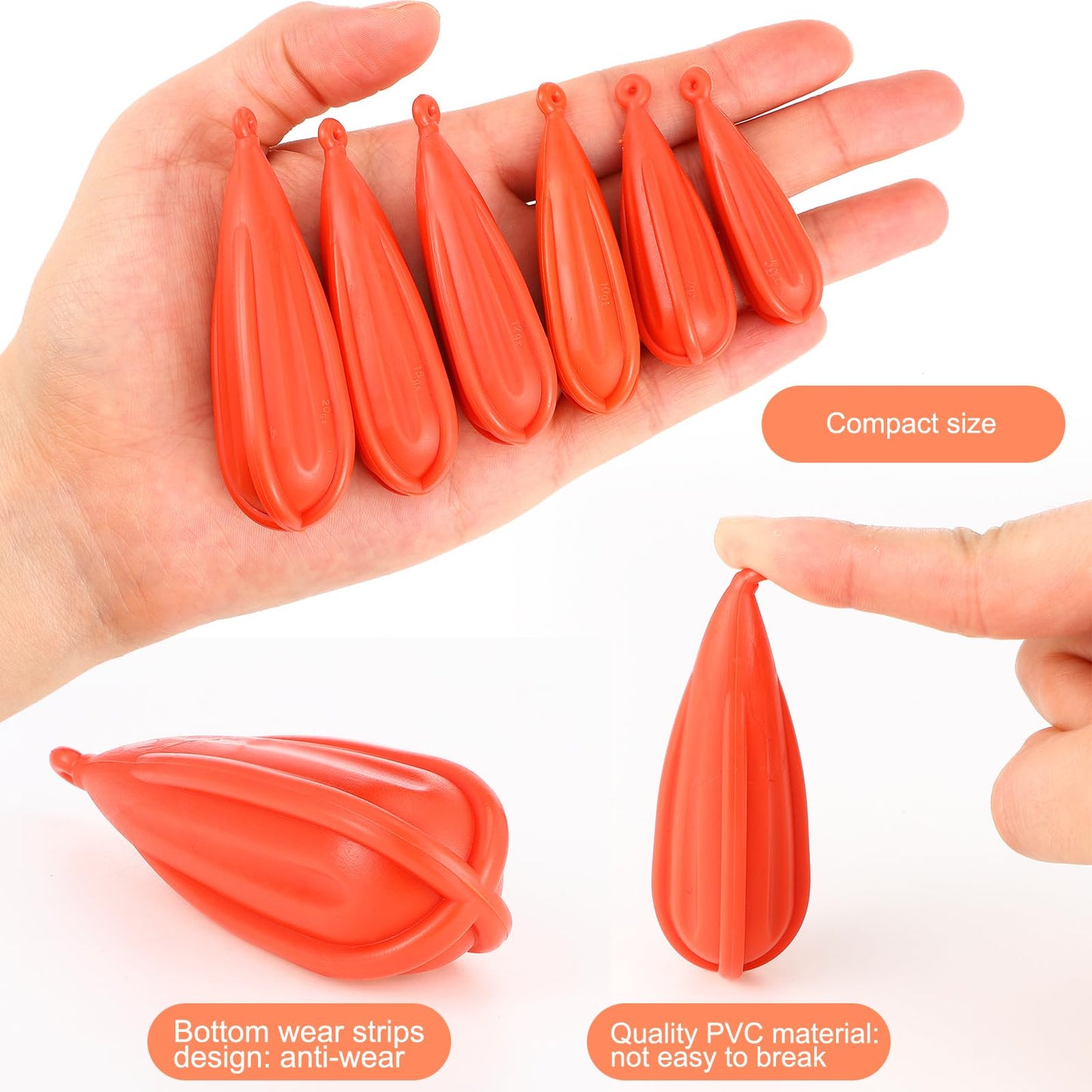 Lenwen 12 Pieces Fishing Practice Plug Soft PVC Bait Casting Plug 6 Mixed Sizes Weight Over 14 Years Fishing Lures for Improving Casting Skills, 1/5, 1/4, 3/8, 2/5, 1/3, and 3/4 oz(Orange)