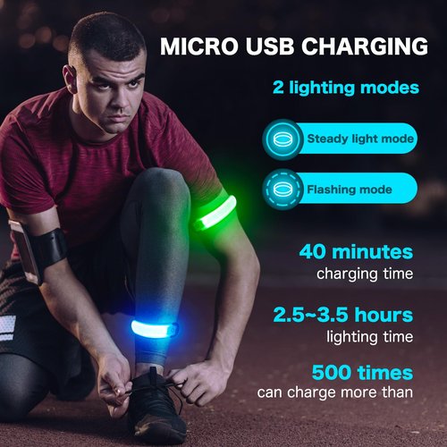 KOSKILL LED Armband Running USB Rechargeable(2 Pack), High Visibility Wristband for Runners, Joggers, Pet Owners, Cyclists, Adjustable Waterproof Reflective Bracelets for Night Running, Walking