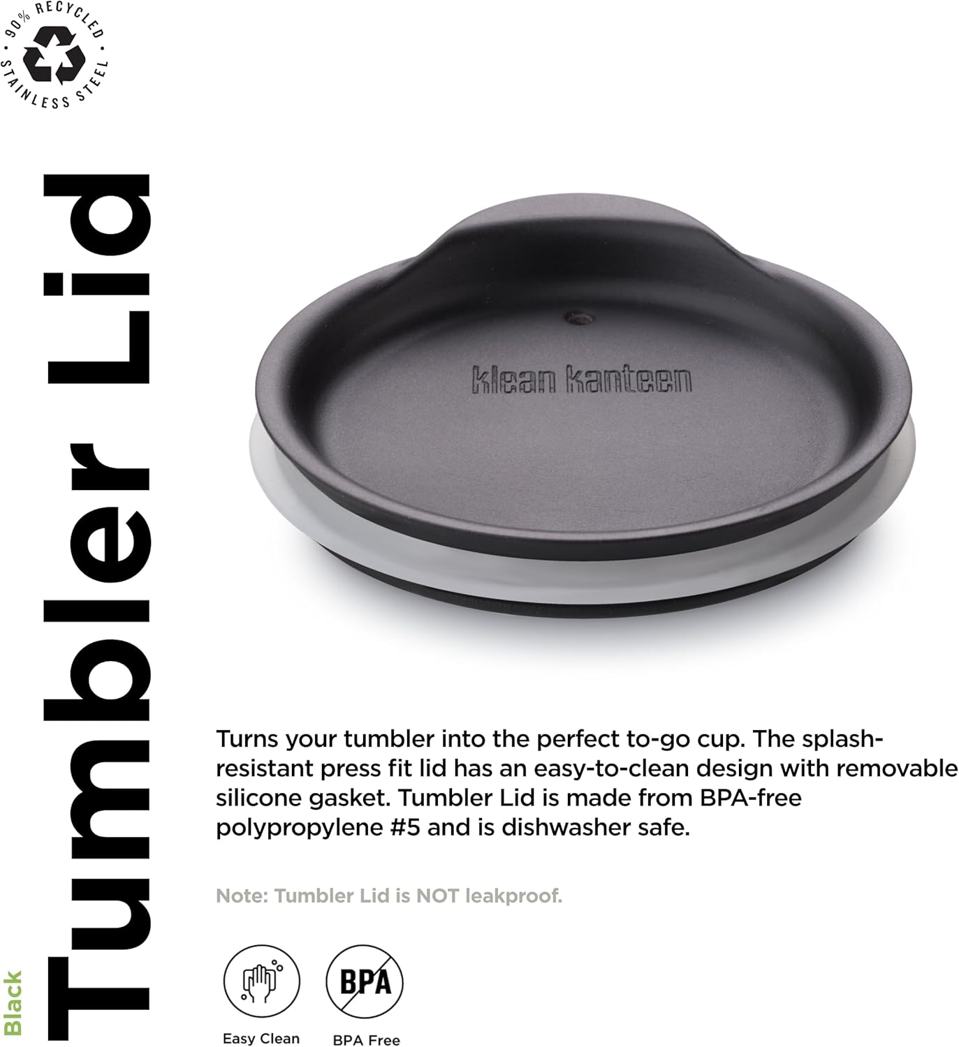 Klean Kanteen Tumbler Lid - Dishwasher-Safe, BPA-Free Lid for Tumblers - Premium Lid Replacement - Black