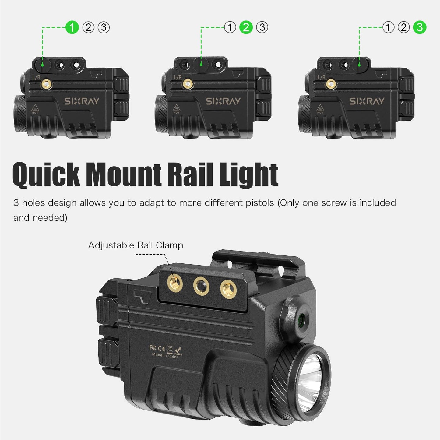 SIXRAY Rechargeable Red Laser and Flashlight for Pistol, 600 Lumen Tactical Pistol Light Laser Combo with Red Beam, Strobe, Magnetic Charging, Fit Picatinny