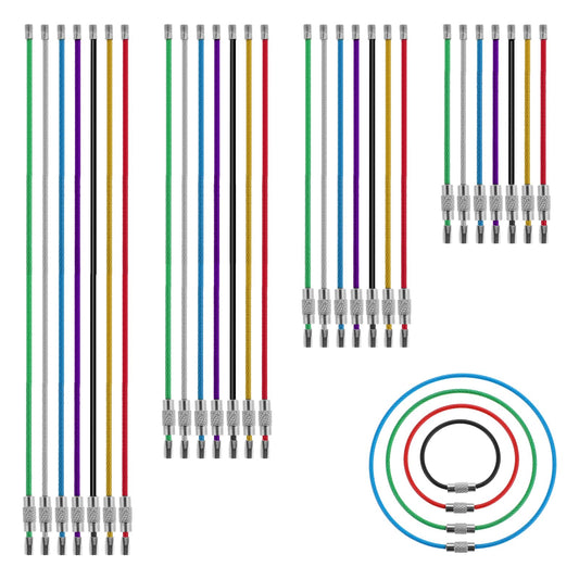 28 PCS Stainless Steel Wire Rings, Multiple Sizes Steel Wire Keychain Holder Metal Cable Wire Lanyard for Luggage Tag Loops Locking Key Ring Key Tags Secure Key Ring(7color)