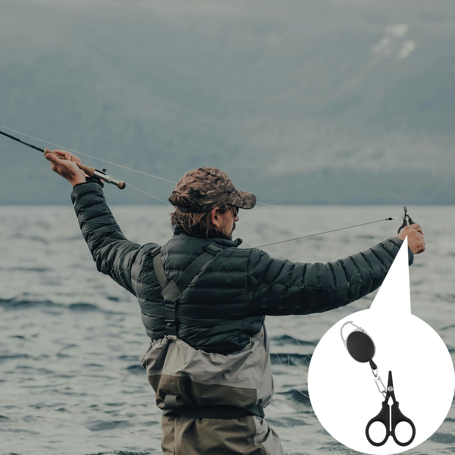 2 PCS Fishing Scissors with Retractable Buckles, Fishing Line Cutter for Braided Line, Cutter Stainless Steel with Teflon Coated Fishing, Fishing Accessories Tools for Saltwater Freshwater