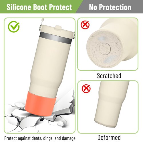Cafezi 4 Pack Anti-Slip Silicone Boot for Tumblers, Protector Sleeve Cover Boots Accessories for Water Bottle, Fit 30/40/50 oz Tumblers, Dishwasher Safe, BPA-Free, Coral Orange