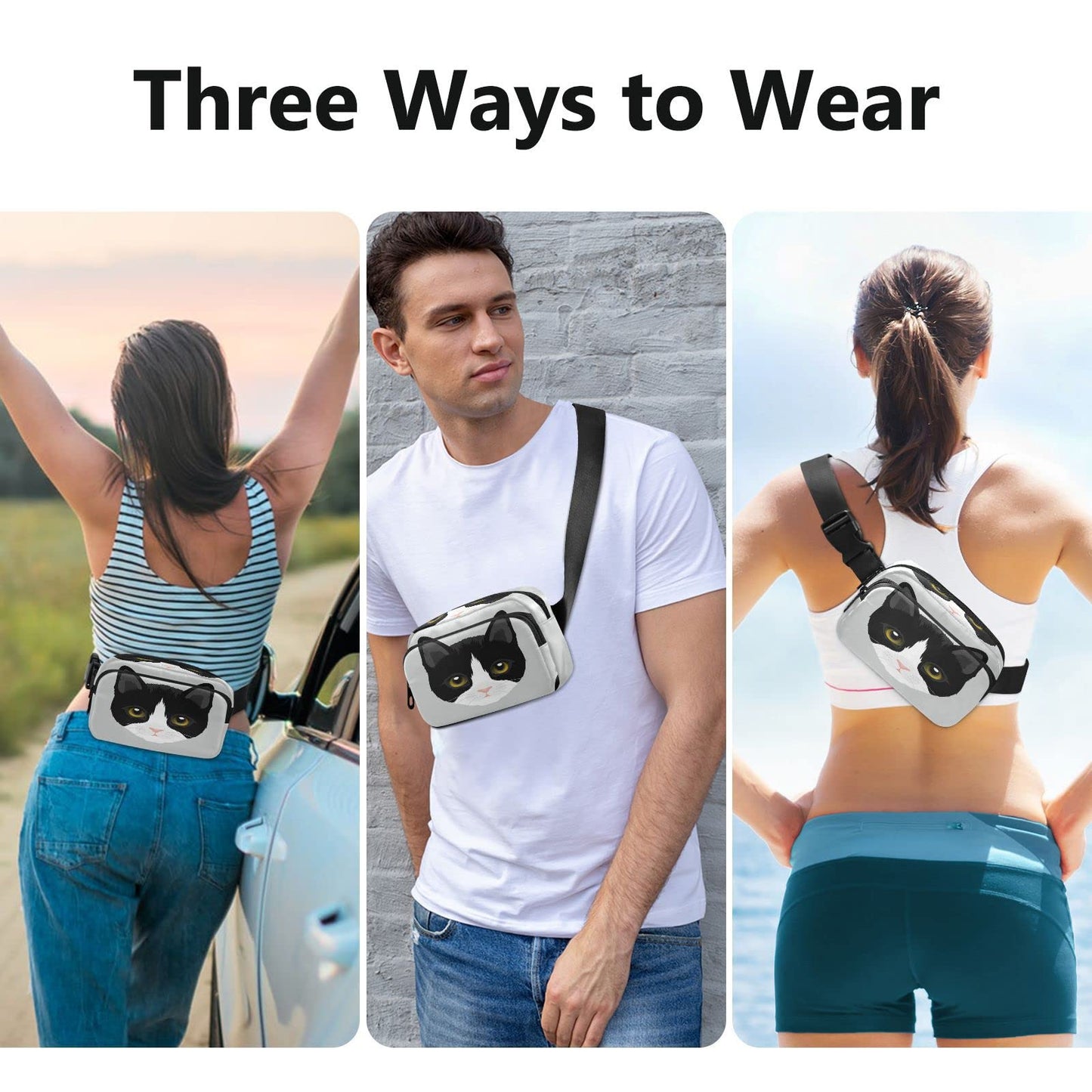 Portrait Of Tuxedo Cat Belt Bag for Women Men Fanny Pack Small Waist Pouch Crossbody Bags for Outdoor Hiking Running Travel